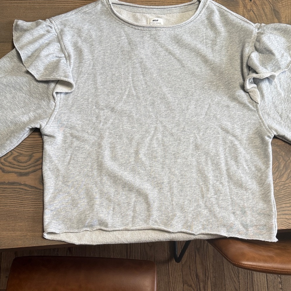 Aerie Light Gray Ruffle Sleeve Sweatshirt